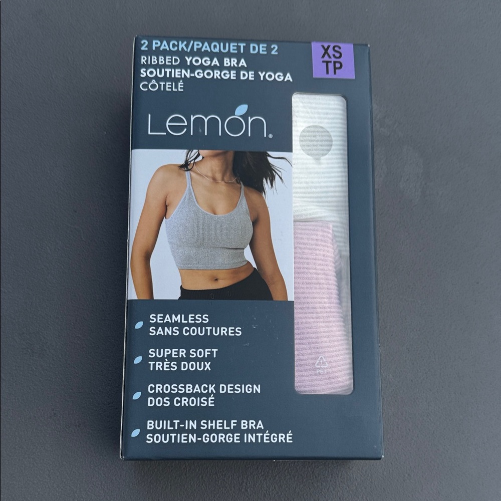 Lemon XS Seamless ribbed yoga bras in gray pink. Super soft crossback NWT